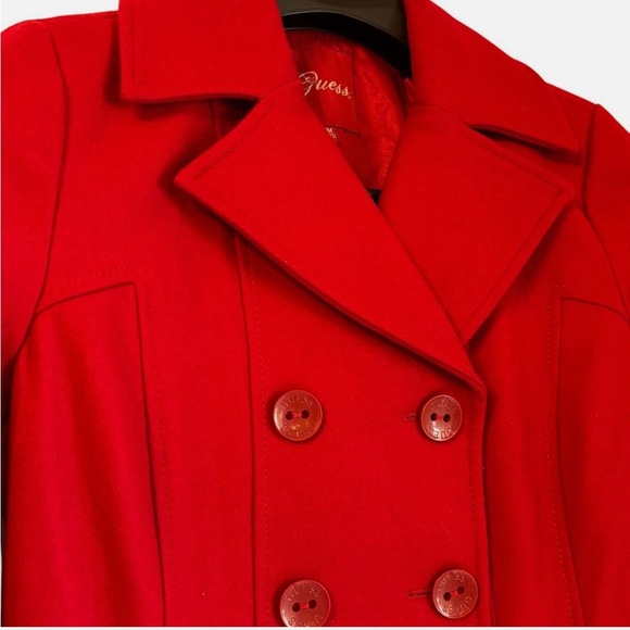 Guess Womens Double Breasted Wool Blend Peacoat Coat Jacket M Red Preppy College - Picture 2 of 7
